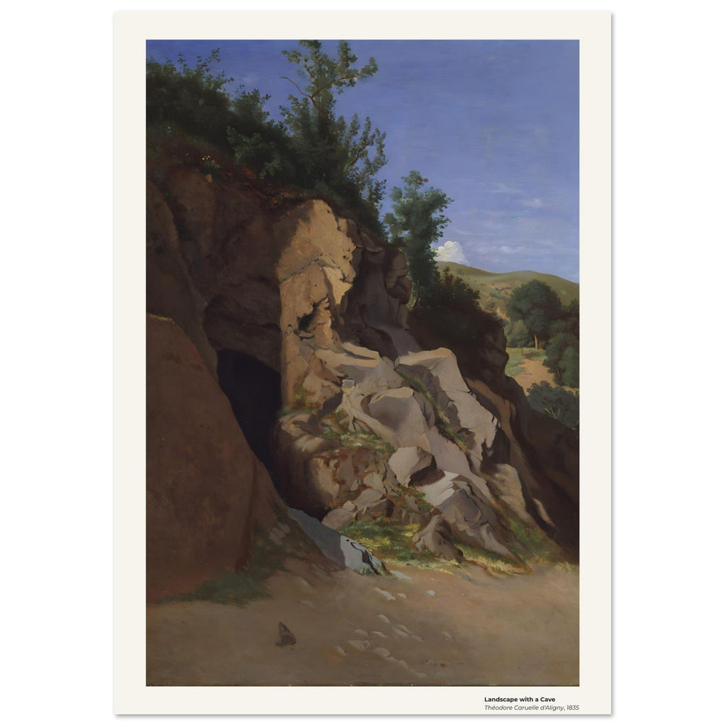 Paysage avec une grotte – Théodore Caruelle d'Aligny, détail de la reproduction