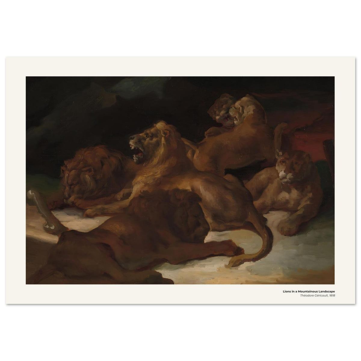 Lions dans un paysage montagneux – Théodore Géricault, détail de la reproduction