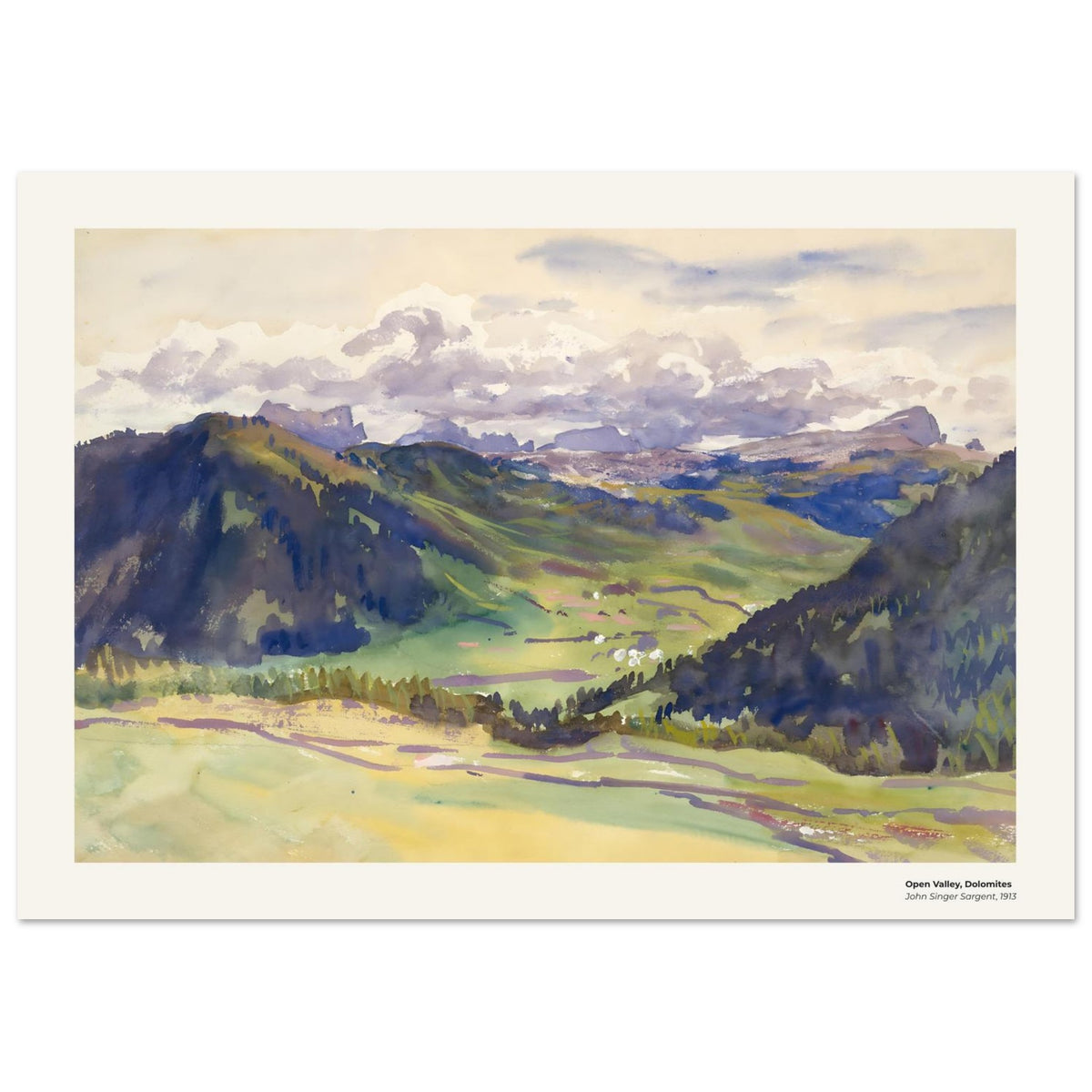 Vallée ouverte, Dolomites – John Singer Sargent, détail de la reproduction