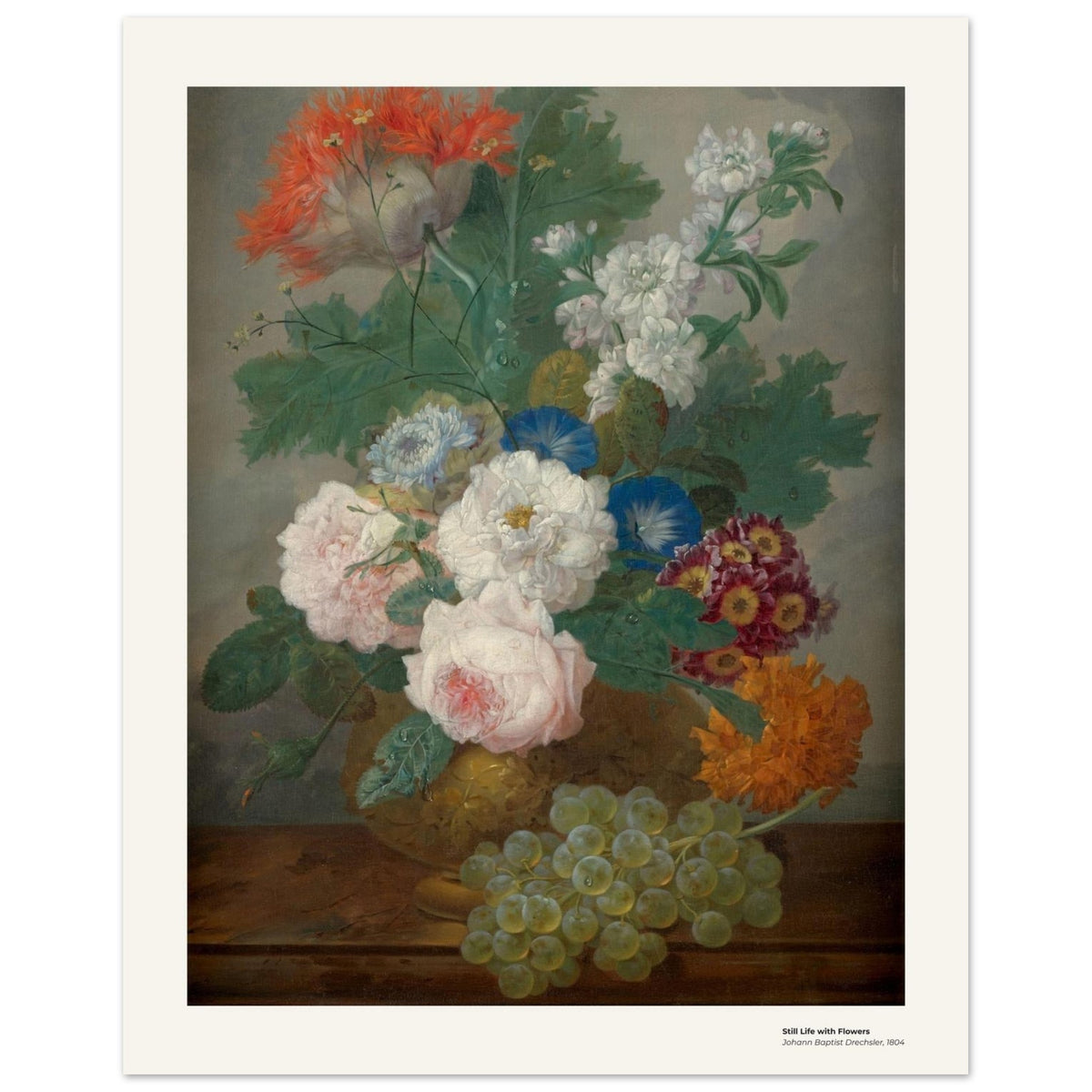 Nature morte aux fleurs – Johann Baptist Drechsler, détail de la reproduction