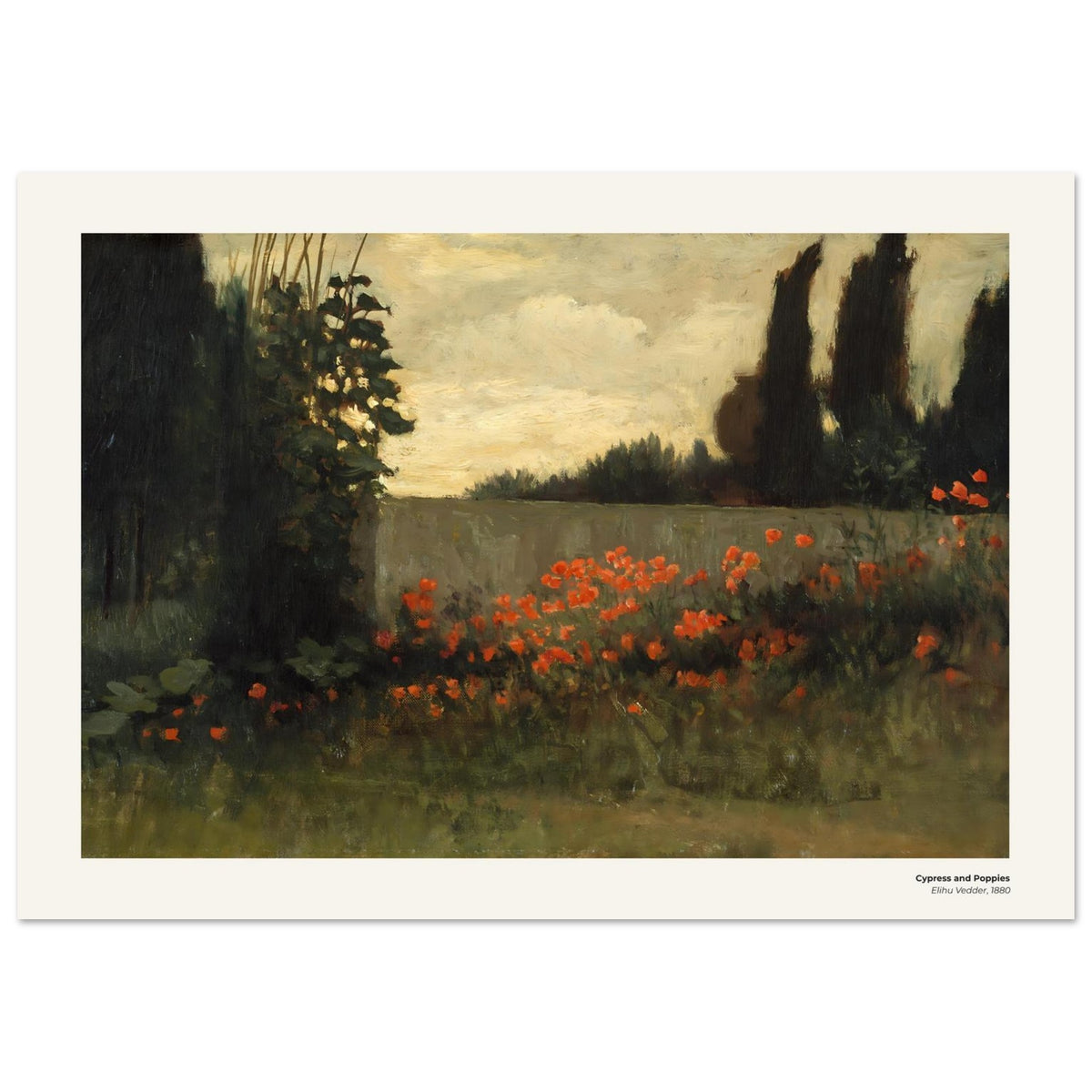 Cyprès et coquelicots – Elihu Vedder, reproduction d'art