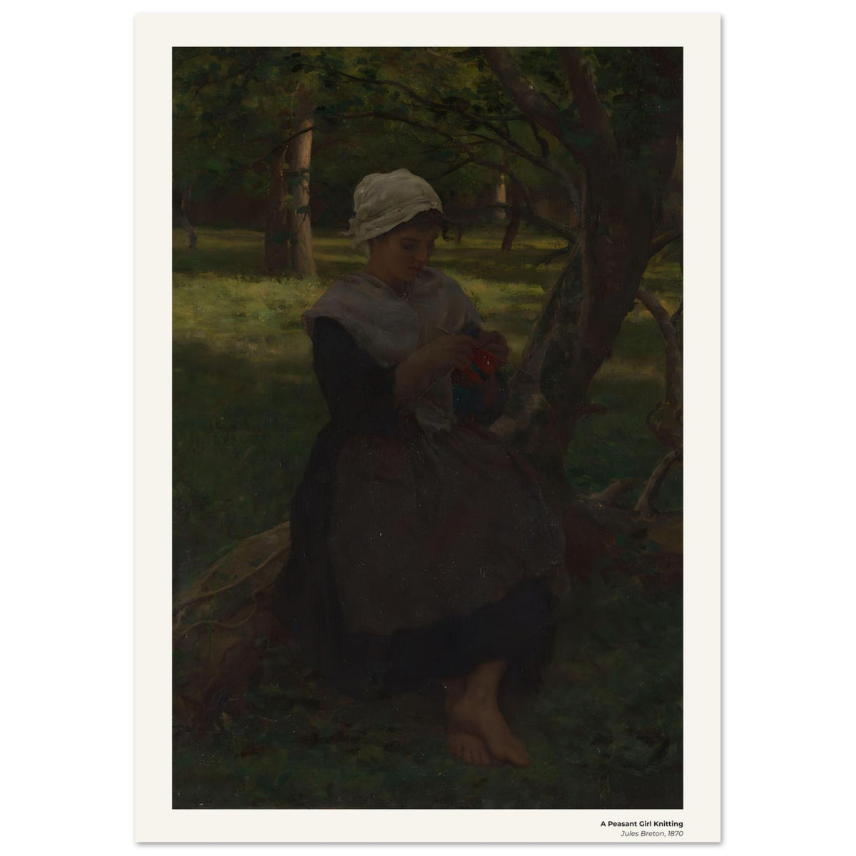 Une paysanne tricotant – Jules Breton, détail de la reproduction