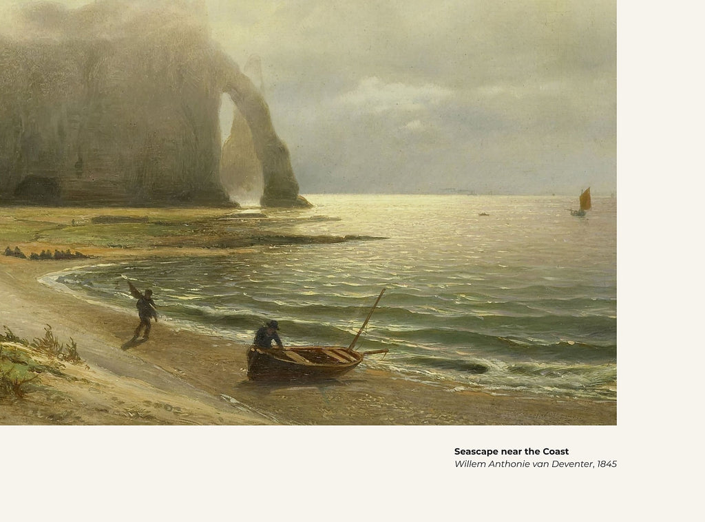paysage marin près de la côte – Willem Anthonie van Deventer, avec légende titre et artiste