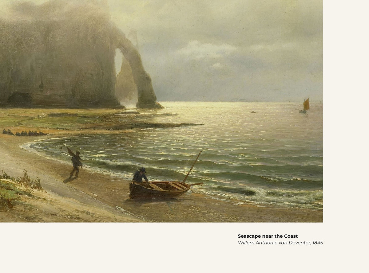 paysage marin près de la côte – Willem Anthonie van Deventer, avec légende titre et artiste