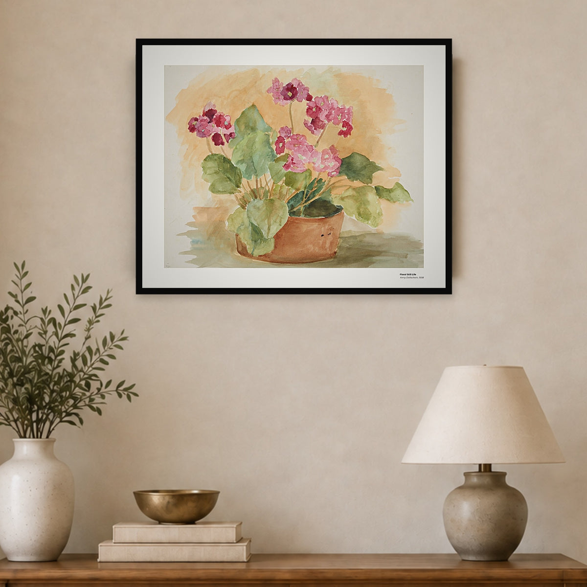 Nature morte aux fleurs – Anny Dollschein, aperçu encadré en situation