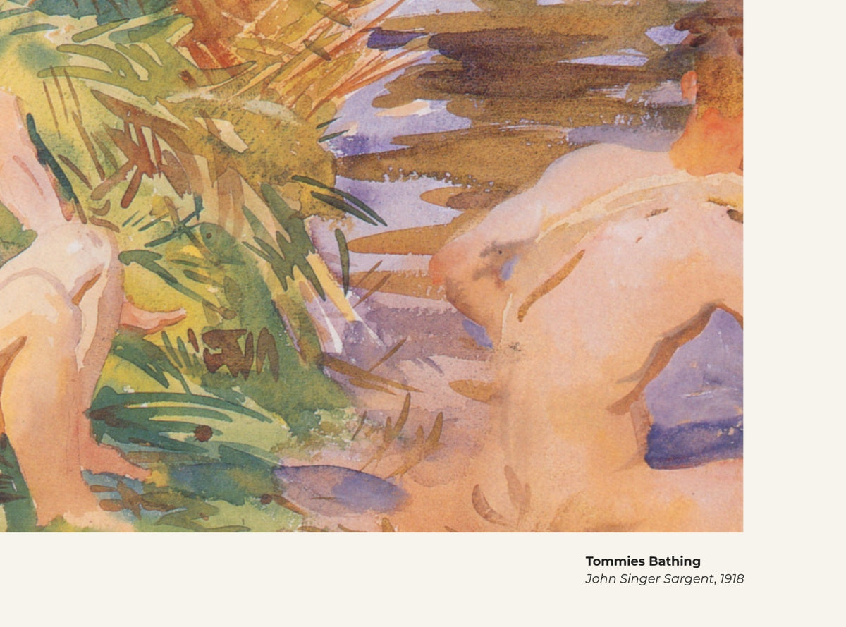 Soldats britanniques se baignant – John Singer Sargent, avec légende titre et artiste