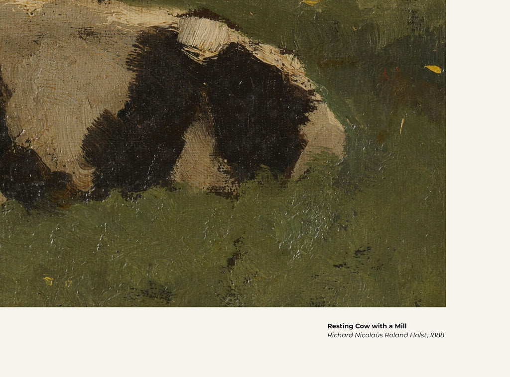 Vache au repos devant un moulin – Richard Nicolaüs Roland Holst, avec légende titre et artiste