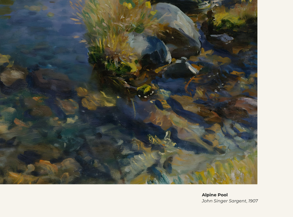 Bassin alpin – John Singer Sargent, avec légende titre et artiste