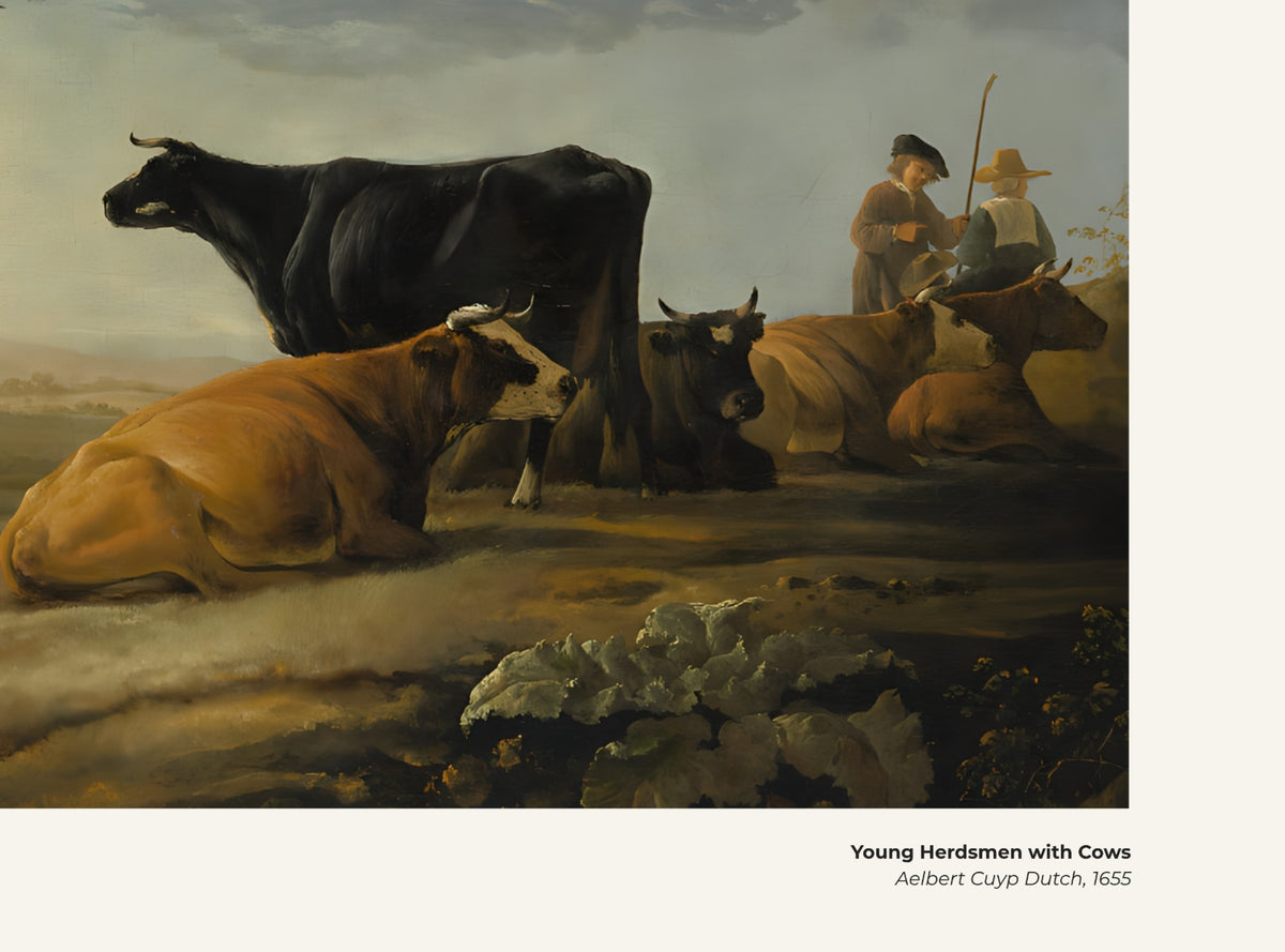 Jeunes bouviers avec des vaches – Aelbert Cuyp, avec légende titre et artiste