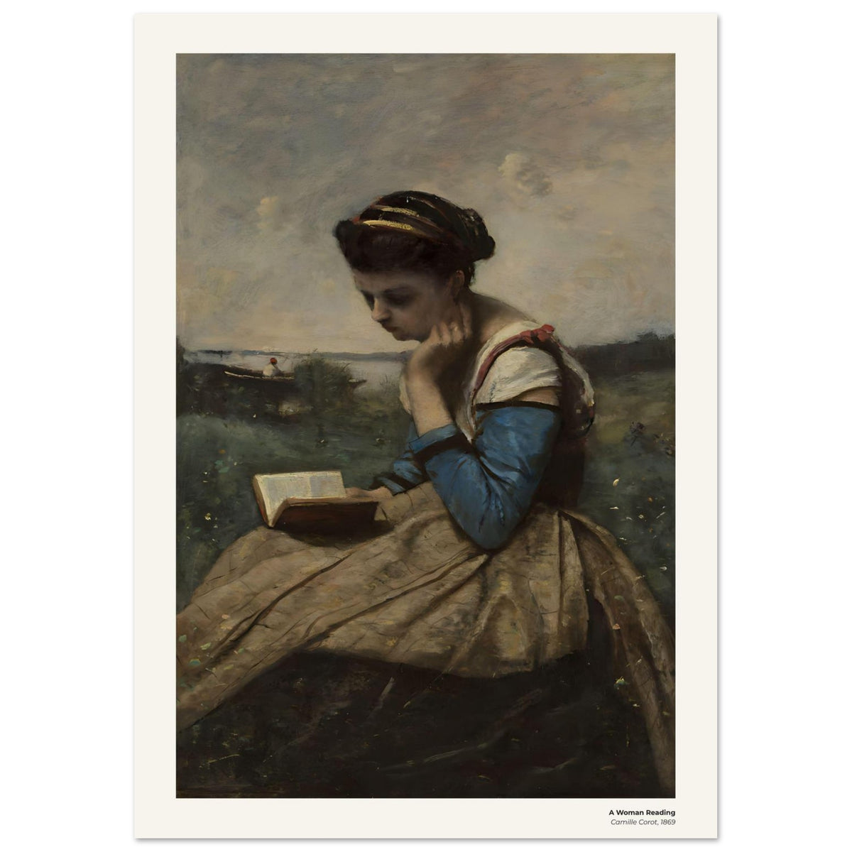 Une femme lisant – Camille Corot, détail de la reproduction