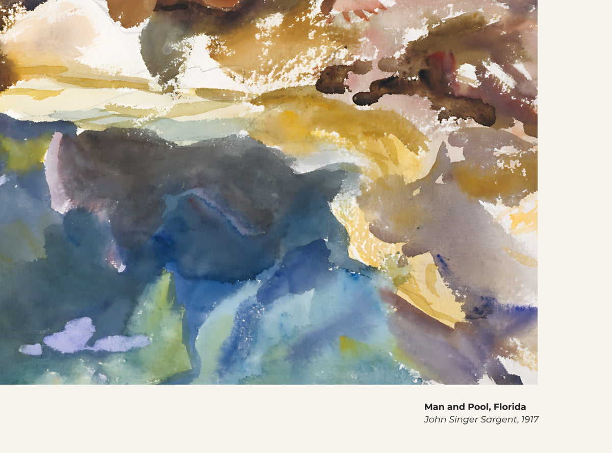 Homme et piscine, Floride – John Singer Sargent, avec légende titre et artiste
