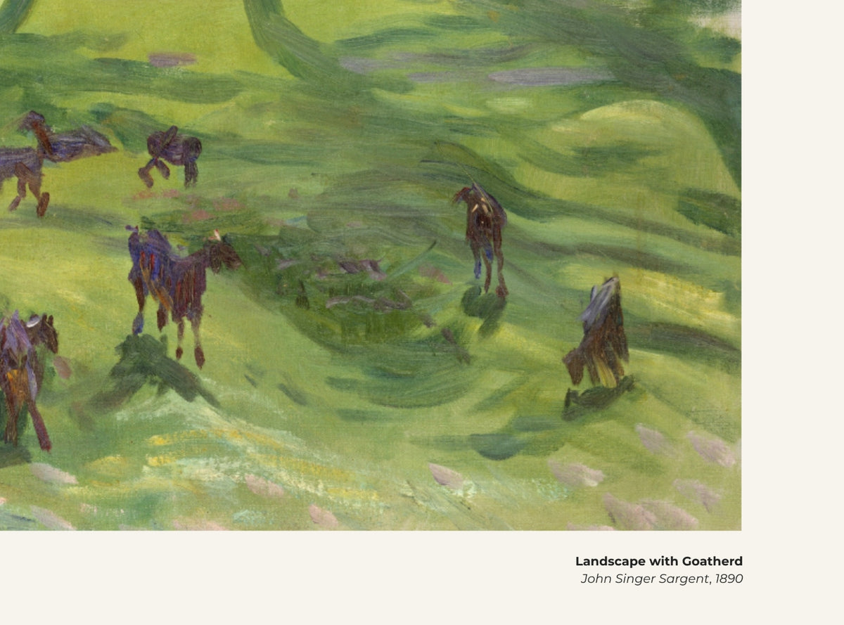 Paysage avec chevrier – John Singer Sargent, avec légende titre et artiste