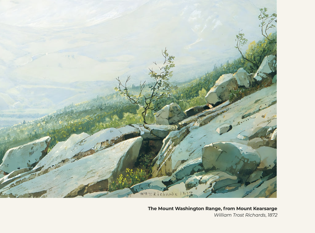La chaîne du mont Washington, vue du mont Kearsarge – William Trost Richards, avec légende titre et artiste