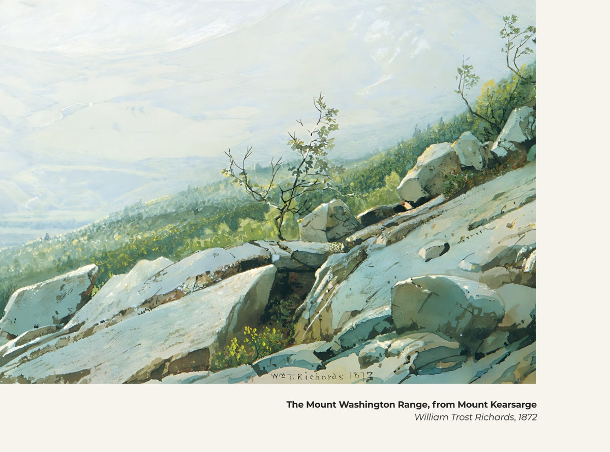 La chaîne du mont Washington, vue du mont Kearsarge – William Trost Richards, avec légende titre et artiste