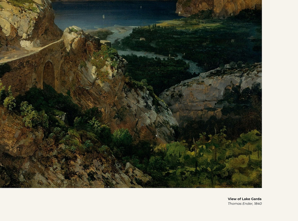 Vue sur le lac de Garde – Thomas Ender, avec légende titre et artiste