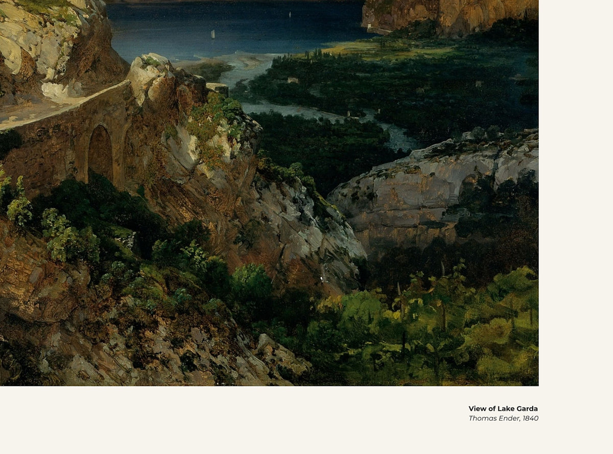 Vue sur le lac de Garde – Thomas Ender, avec légende titre et artiste