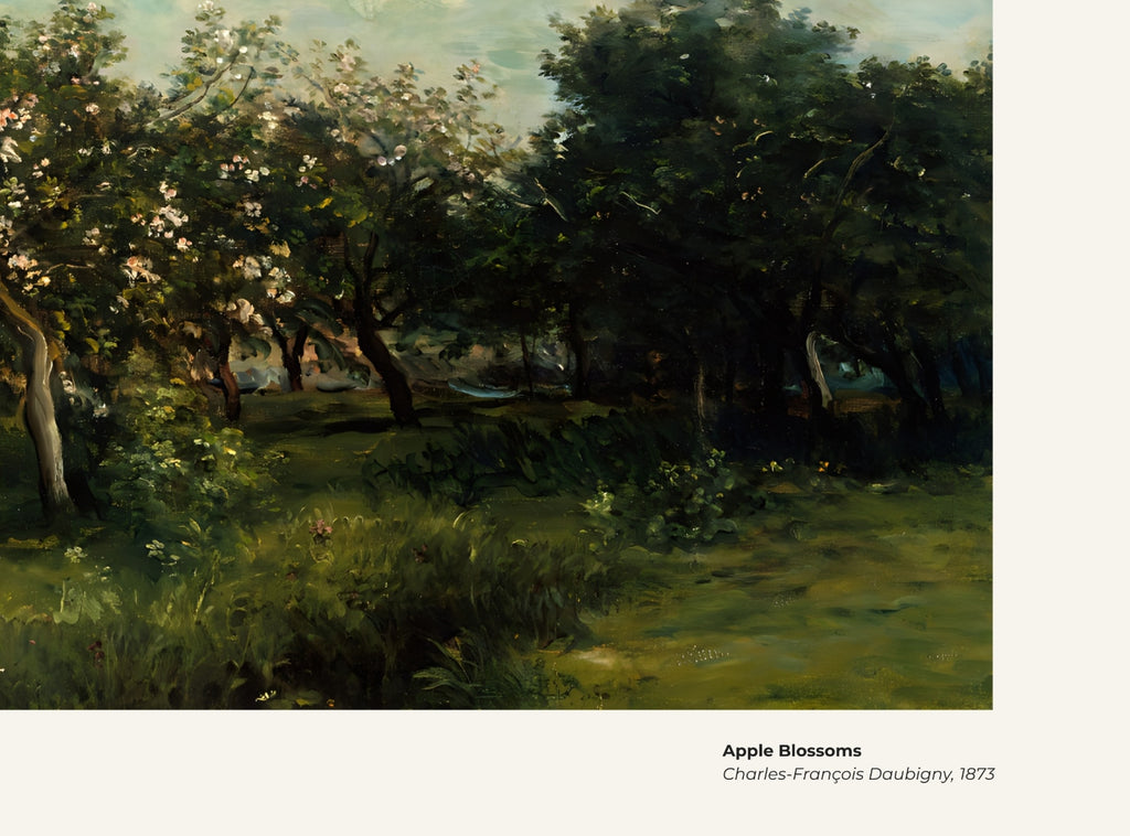 Fleurs de pommier – Charles-François Daubigny, avec légende titre et artiste