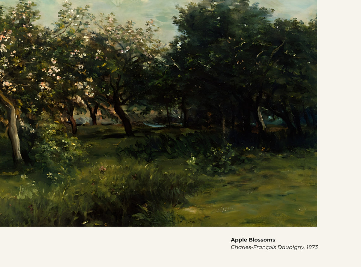 Fleurs de pommier – Charles-François Daubigny, avec légende titre et artiste