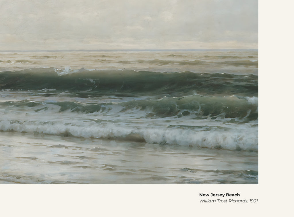 Plage du New Jersey – William Trost Richards, avec légende titre et artiste