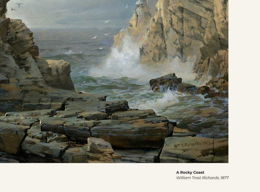 Une côte rocheuse – William Trost Richards, avec légende titre et artiste