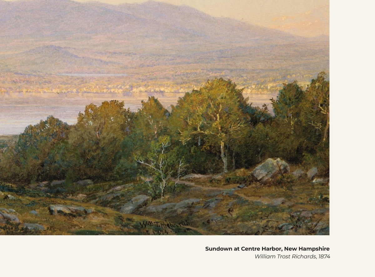 Coucher de soleil à Centre Harbor, dans le New Hampshire – William Trost Richards, avec légende titre et artiste