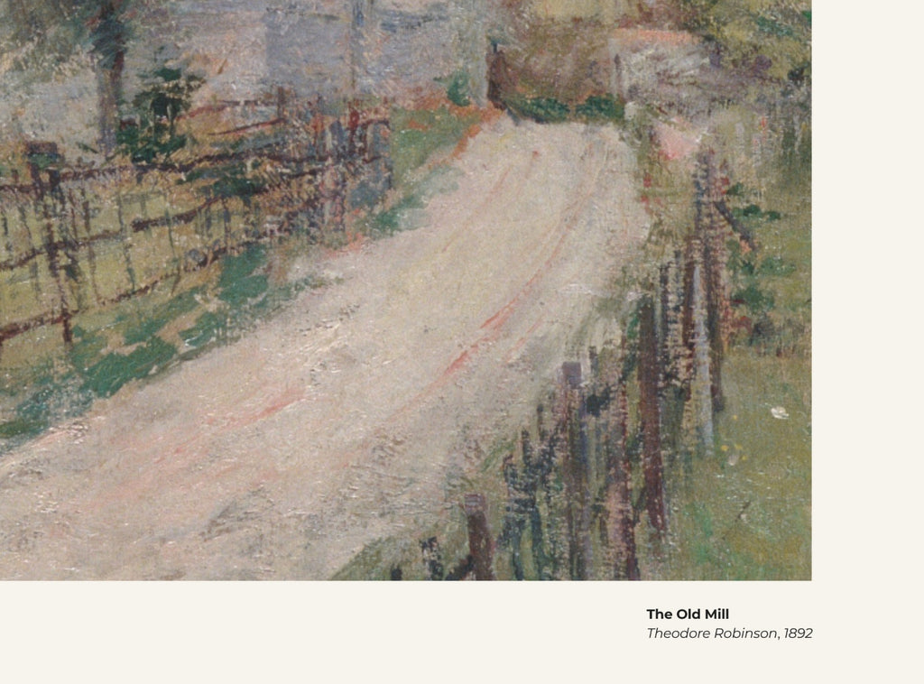 Le Vieux Moulin – Theodore Robinson, avec légende titre et artiste