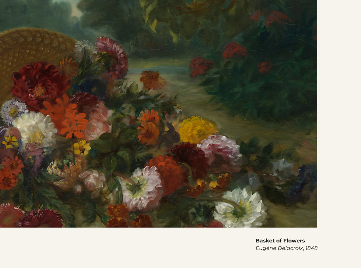 Panier de fleurs – Eugène Delacroix, avec légende titre et artiste
