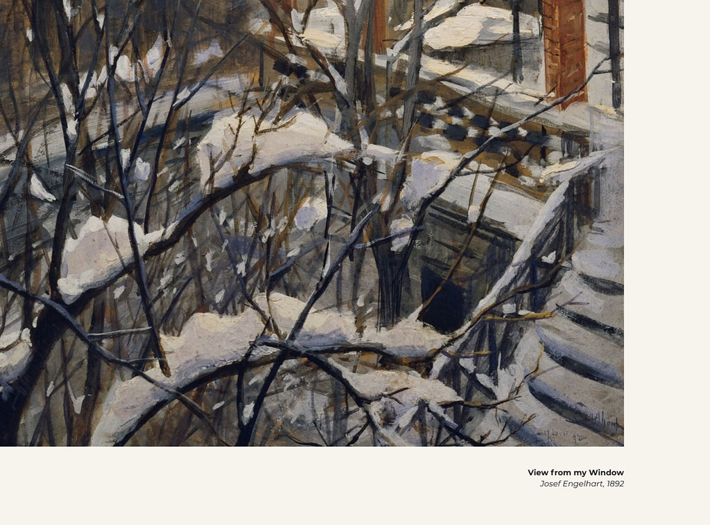 Vue de ma fenêtre – Josef Engelhart, avec légende titre et artiste
