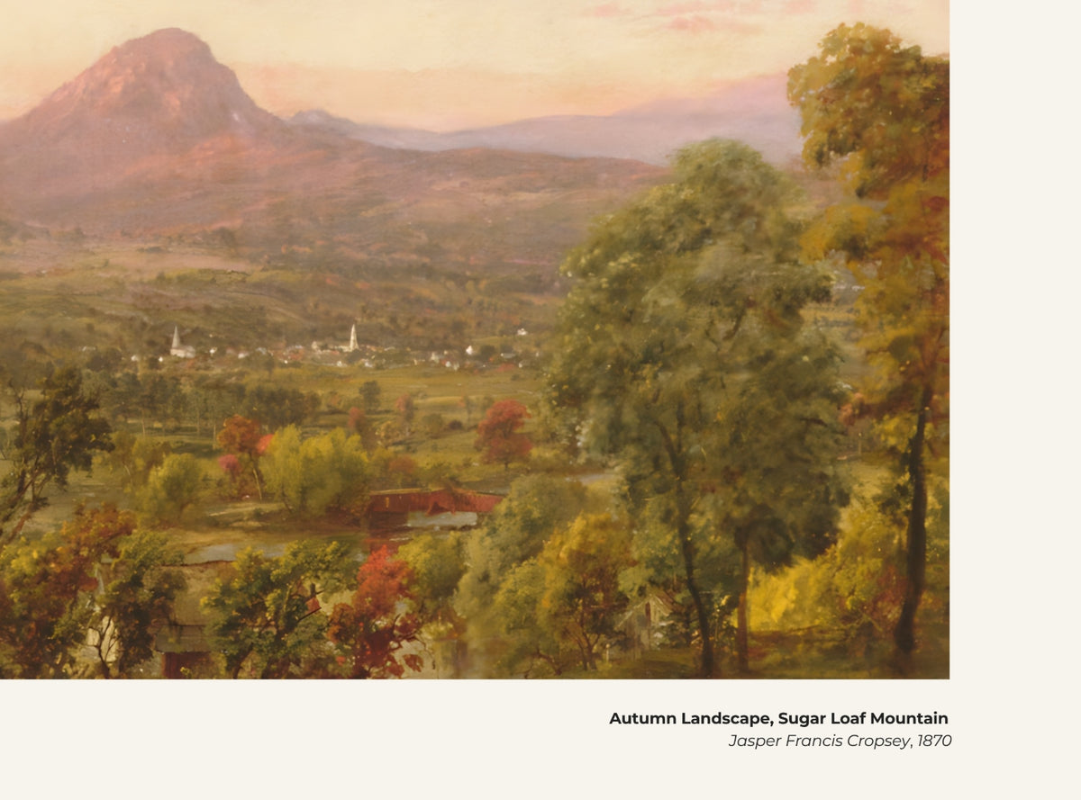 Paysage d'automne, mont Pain de Sucre – Jasper Francis Cropsey, avec légende titre et artiste