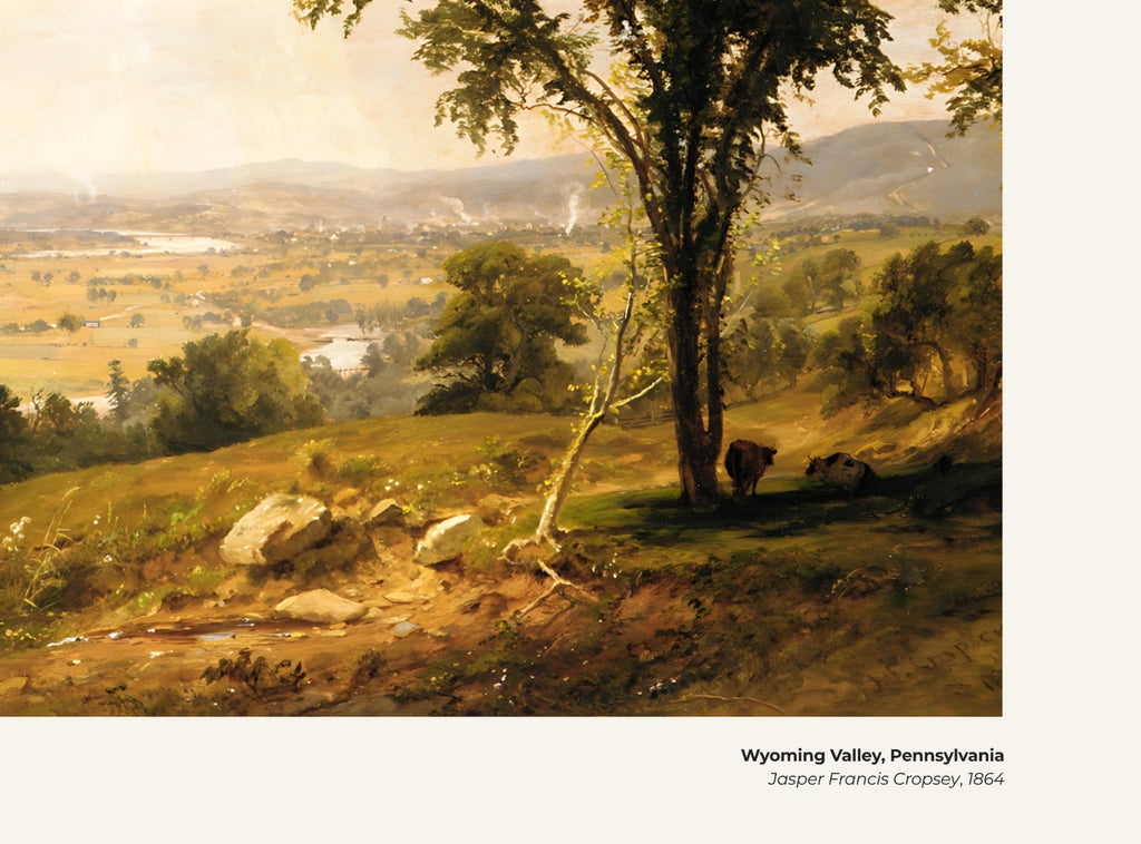 Wyoming Valley, Pennsylvanie – Jasper Francis Cropsey, avec légende titre et artiste