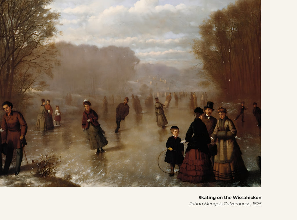 Patinage sur le Wissahickon – Johan Mengels Culverhouse, avec légende titre et artiste