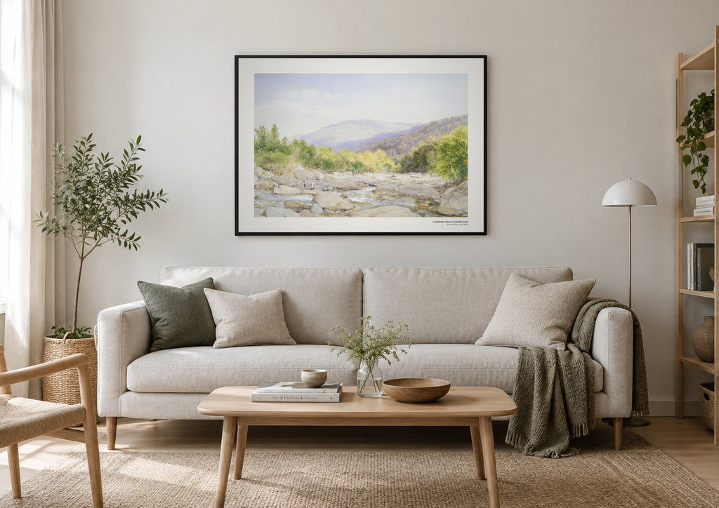 Paysage : Vue sur le Catskill Creek – John William Hill, aperçu encadré en situation