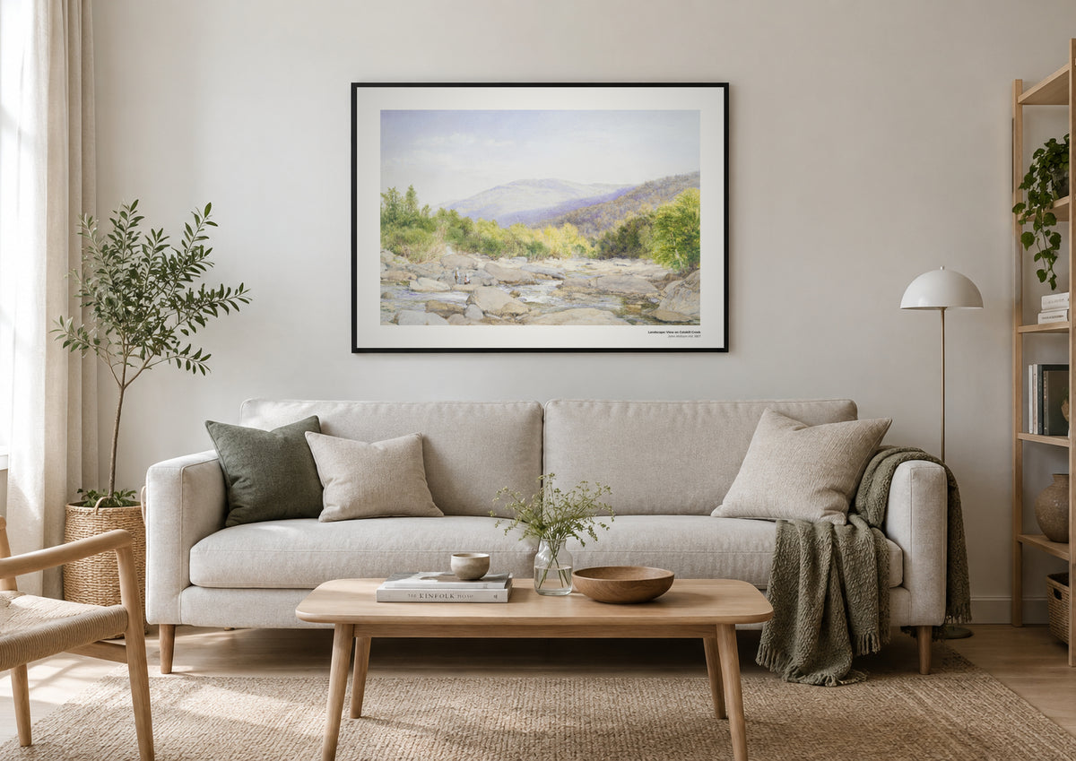 Paysage : Vue sur le Catskill Creek – John William Hill, aperçu encadré en situation