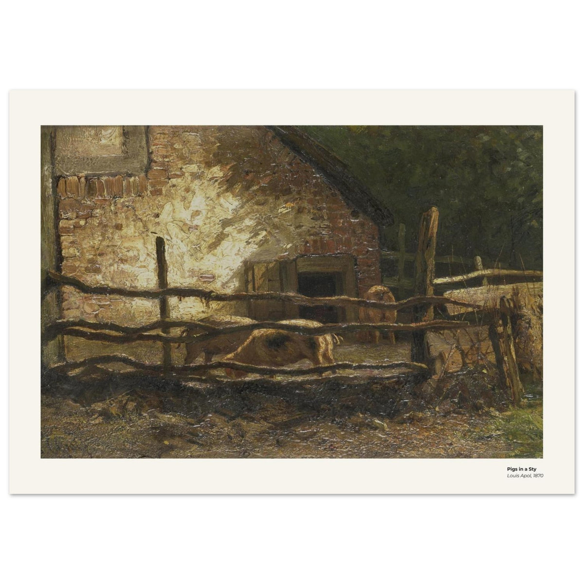Cochons dans une porcherie – Louis Apol, détail de la reproduction