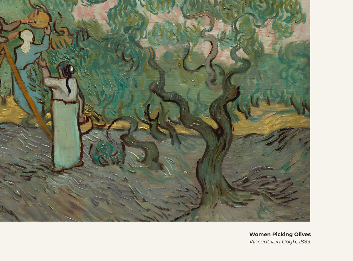 Femmes cueillant des olives – Vincent van Gogh, avec légende titre et artiste