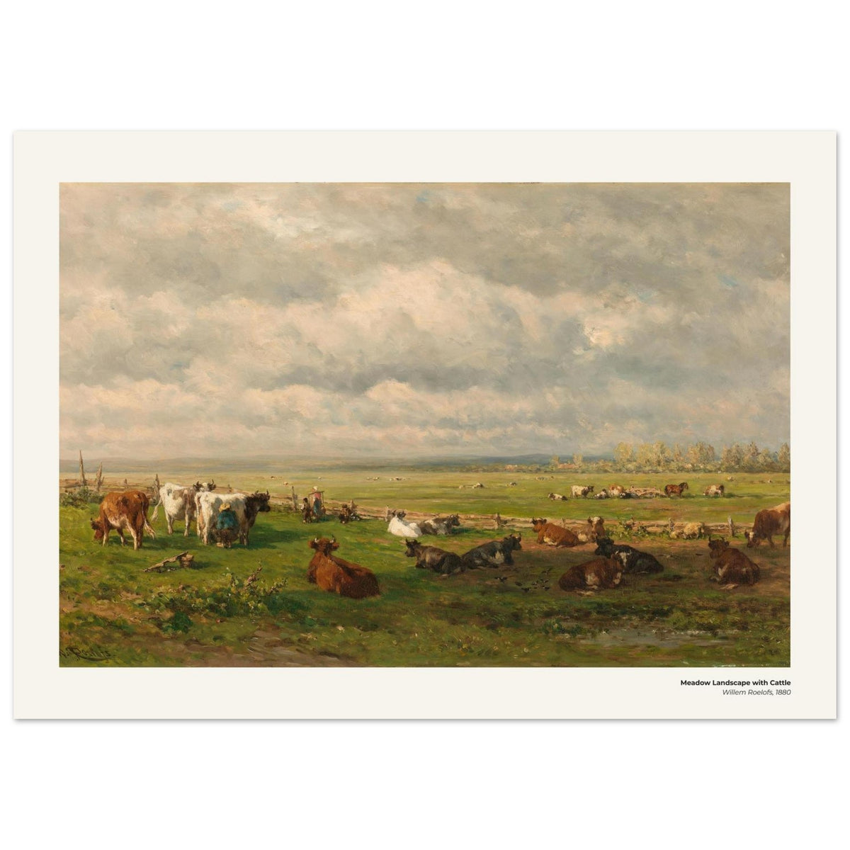 Paysage de prairie avec bétail – Willem Roelofs, détail de la reproduction