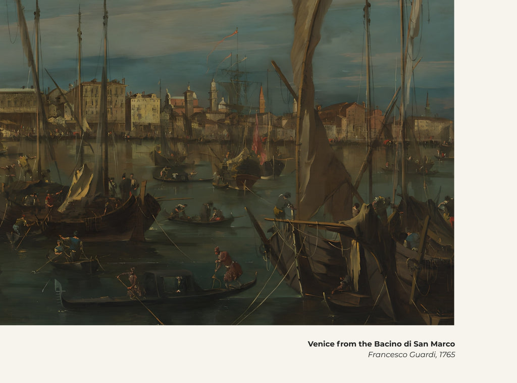 Venise depuis le Bacino di San Marco – Francesco Guardi, avec légende titre et artiste