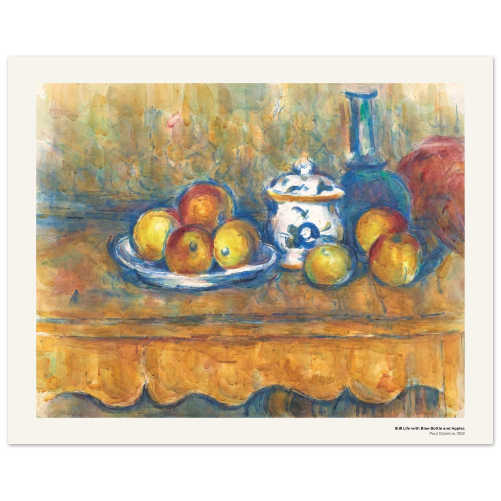 Nature morte à la bouteille bleue et aux pommes – Paul Cézanne, reproduction d'art