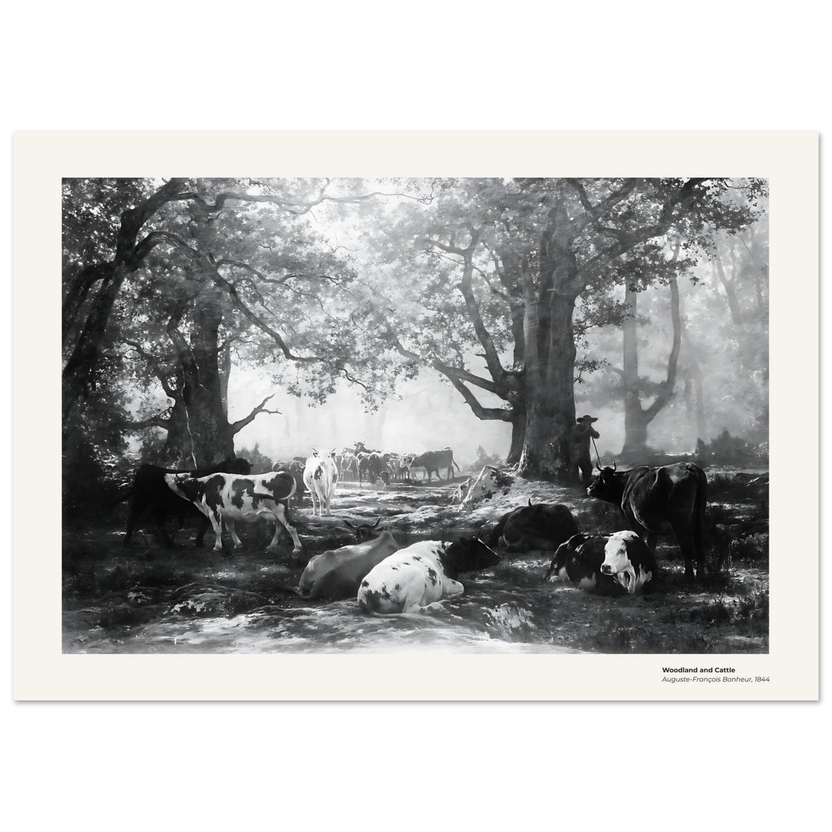 Zones boisées et bétail – Auguste Bonheur, reproduction d'art