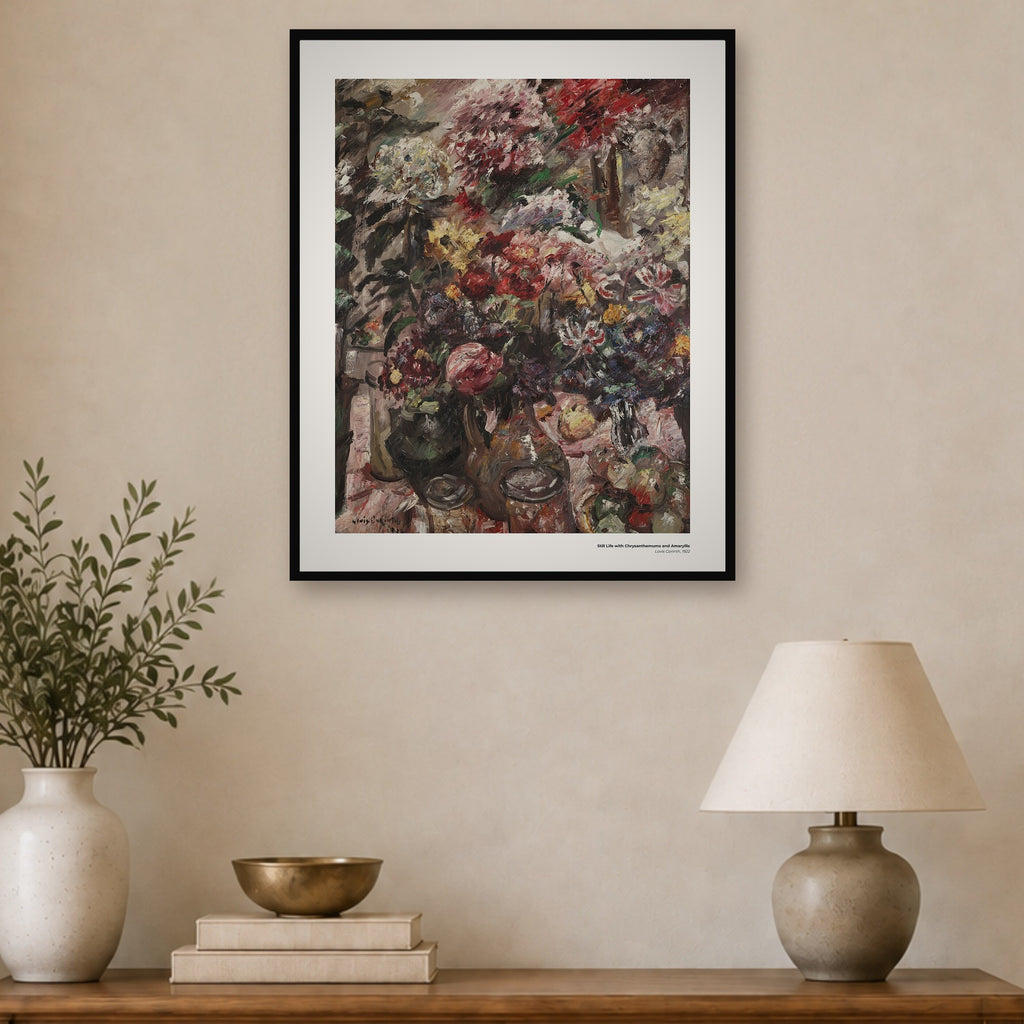 Nature morte aux chrysanthèmes et amaryllis – Lovis Corinth, aperçu encadré en situation