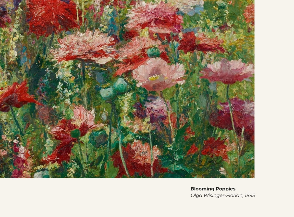 Pavots en fleurs – Olga Wisinger-Florian, avec légende titre et artiste