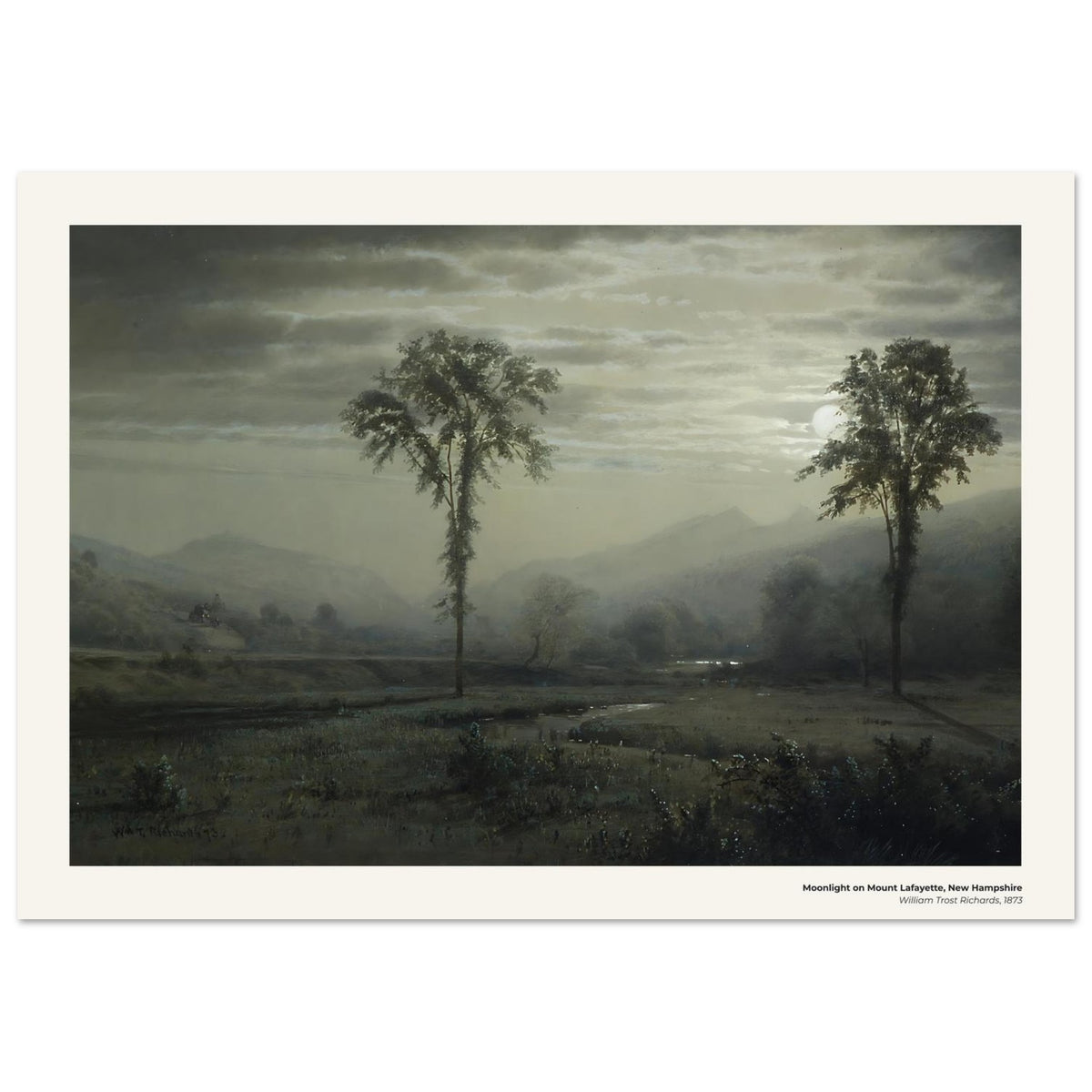 Clair de lune sur le mont Lafayette, New Hampshire – William Trost Richards, détail de la reproduction