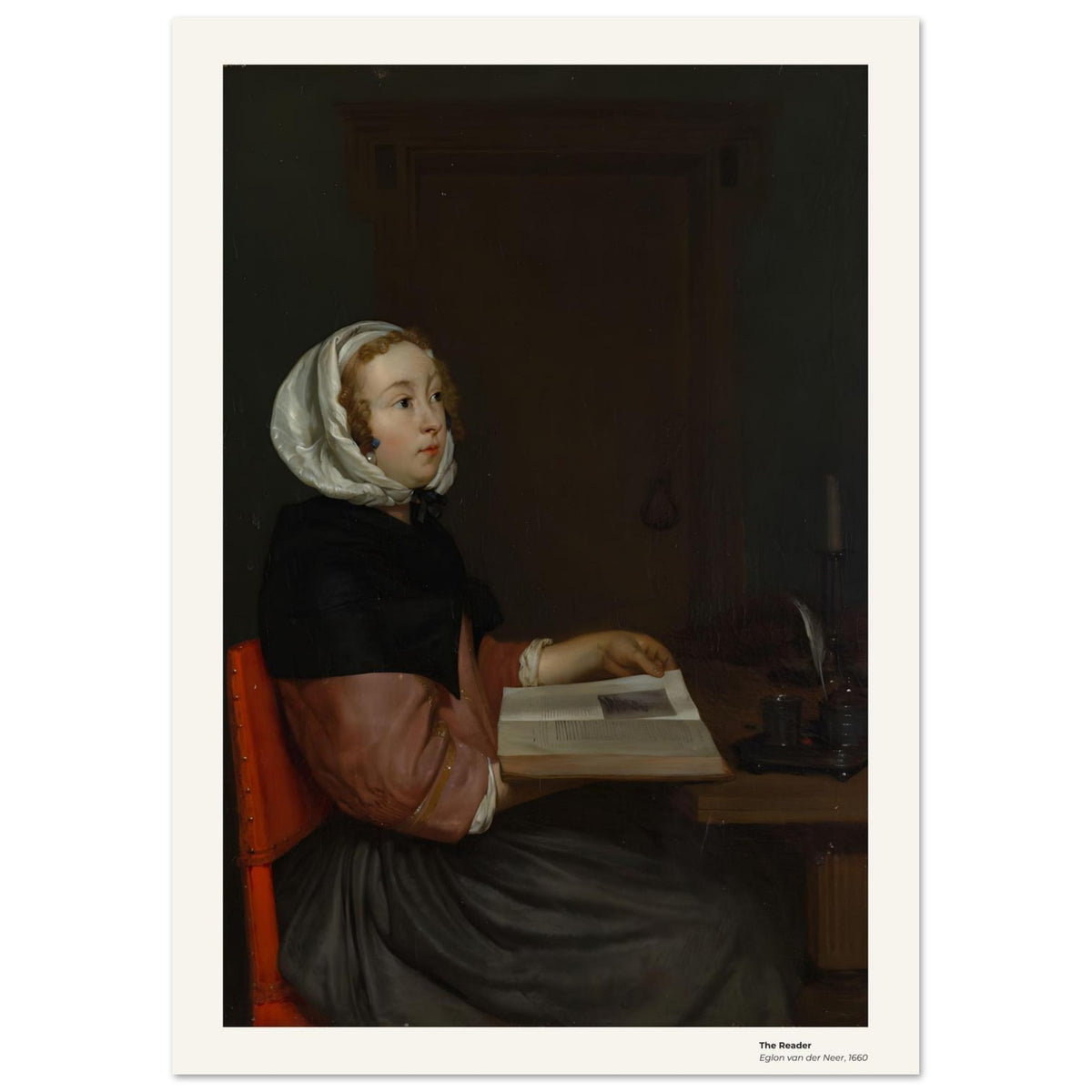 Le Liseur – Eglon van der Neer, détail de la reproduction