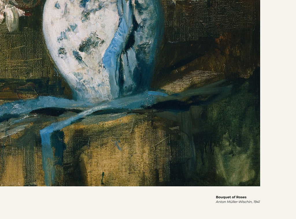 Bouquet de roses – Anton Müller-Wischin, avec légende titre et artiste