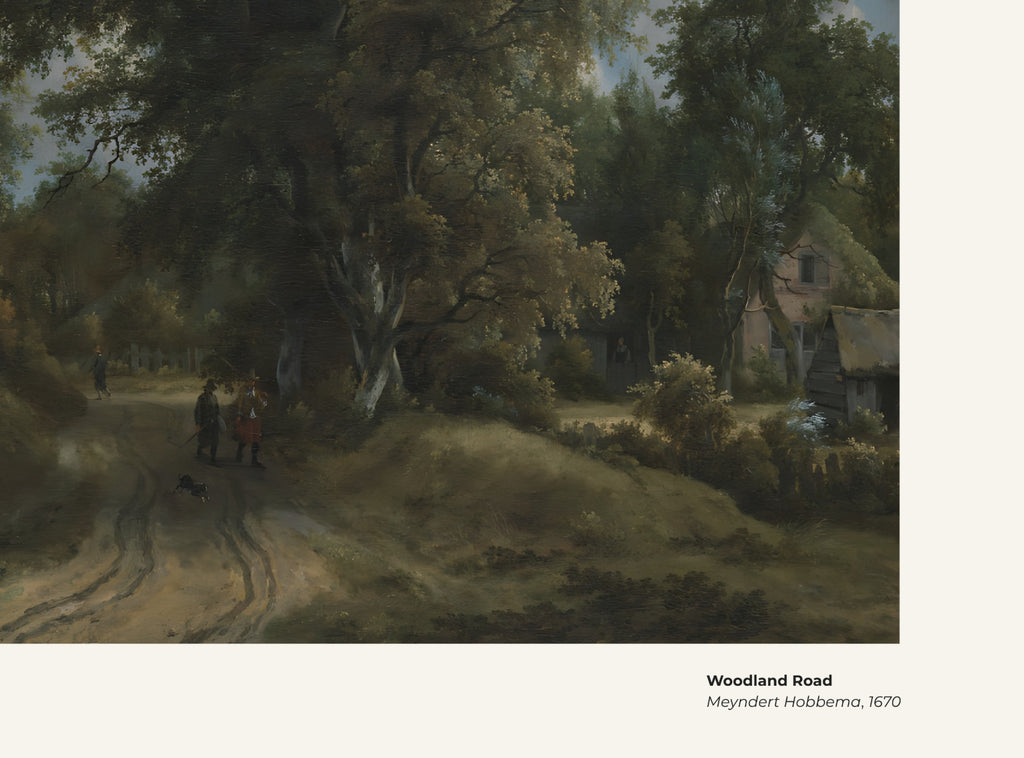 Chemin des Bois – Meindert Hobbema, avec légende titre et artiste