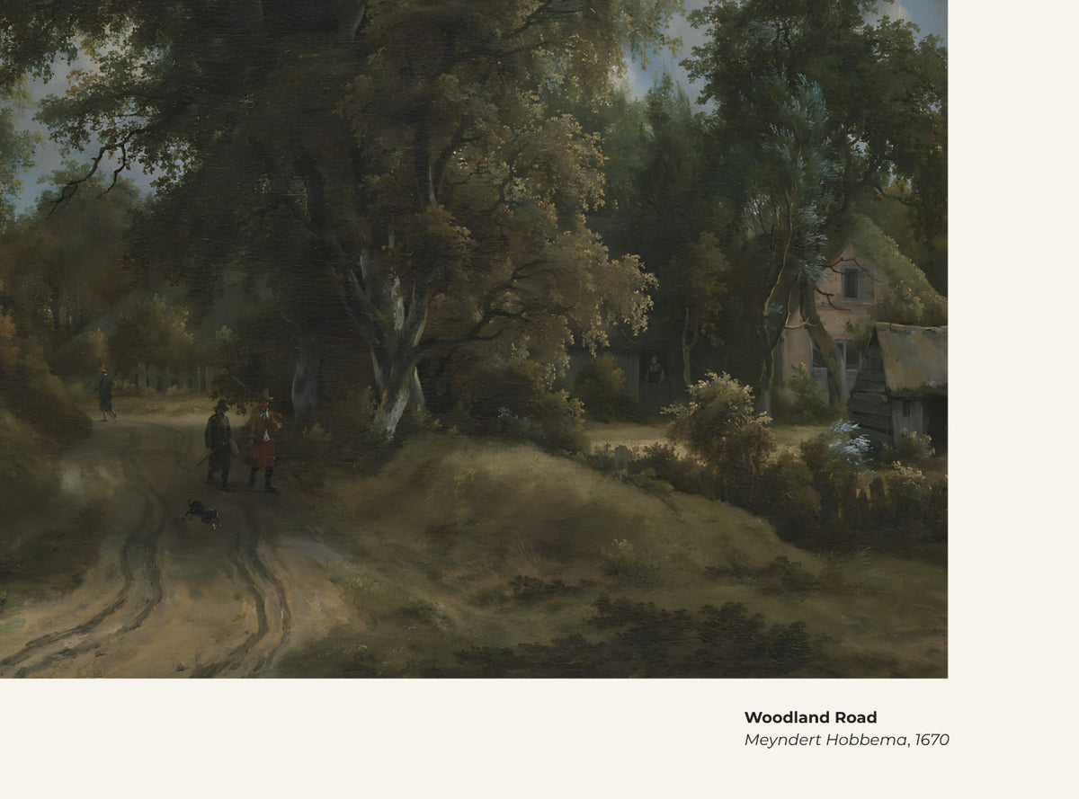 Chemin des Bois – Meindert Hobbema, avec légende titre et artiste