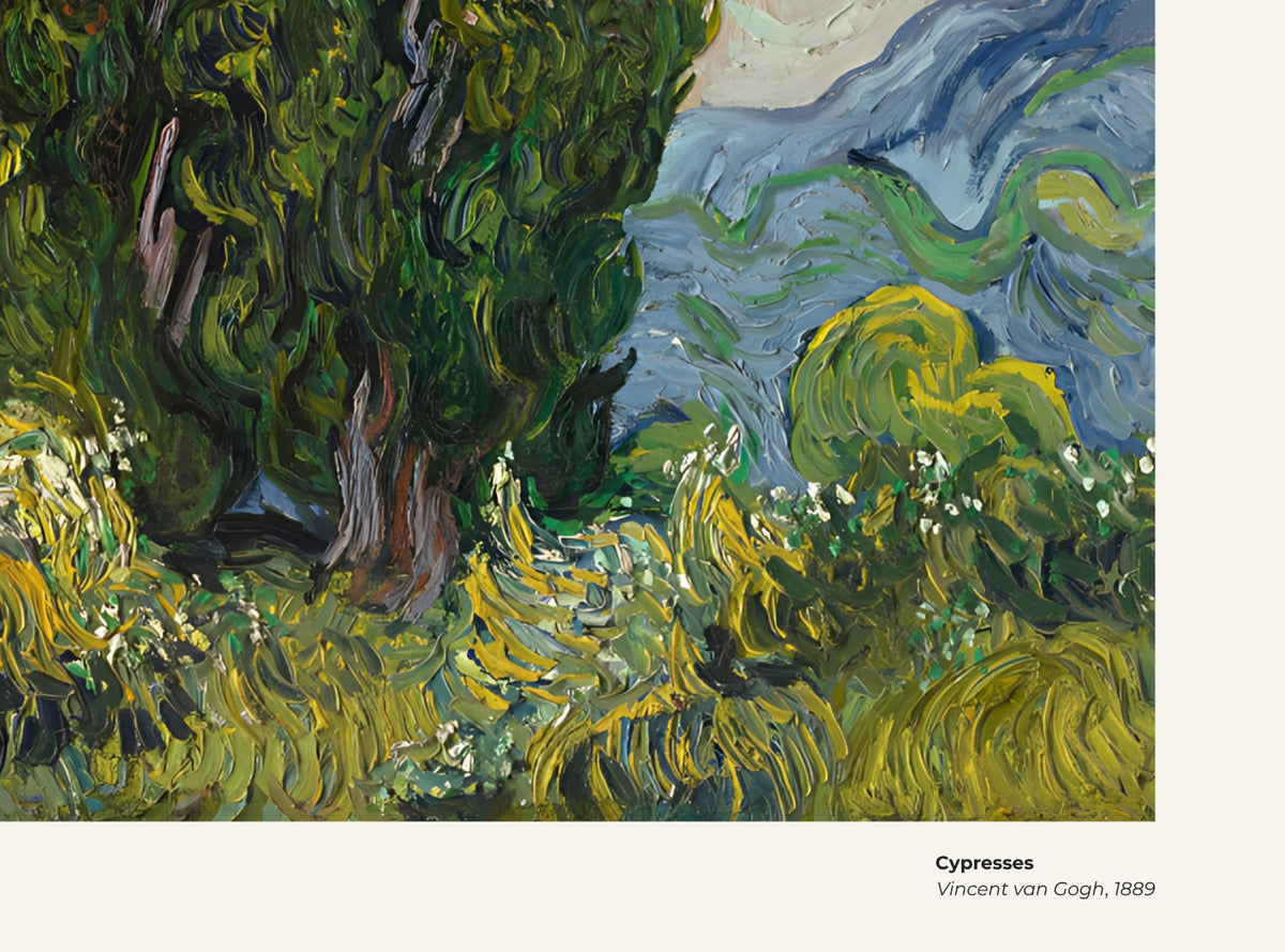 Cyprès – Vincent van Gogh, avec légende titre et artiste
