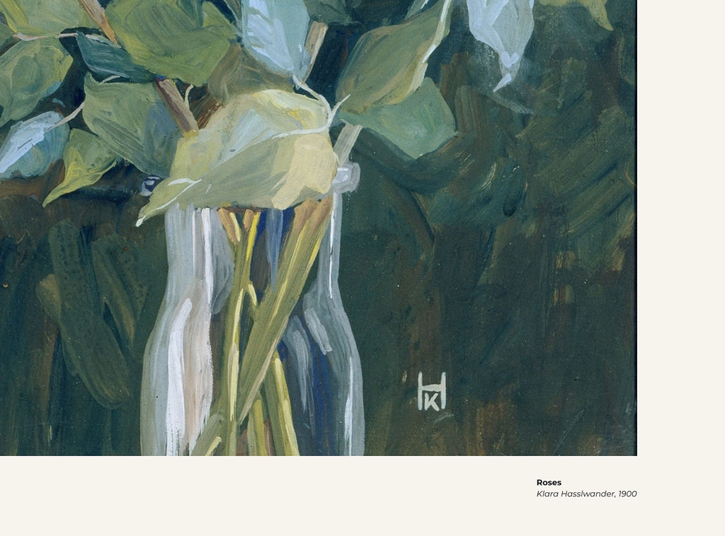 Roses – Klara Hasslwander, avec légende titre et artiste