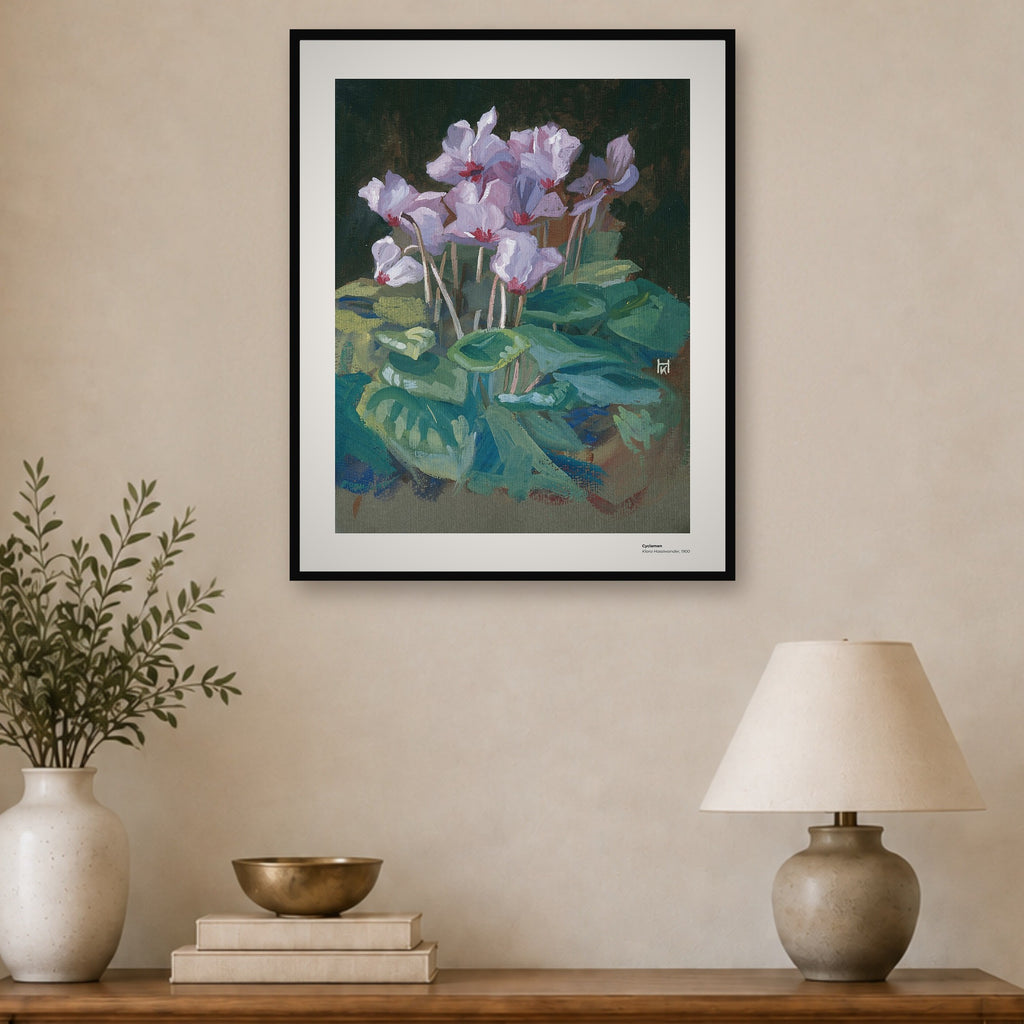 Cyclamens – Klara Hasslwander, aperçu encadré en situation