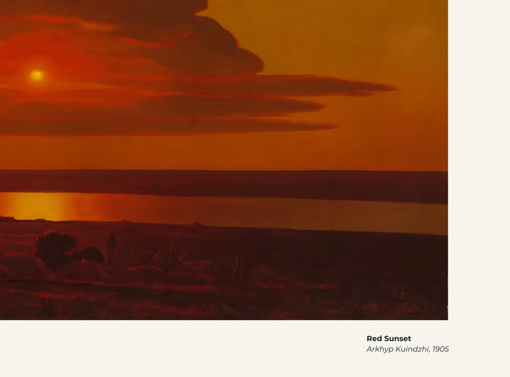 Coucher de soleil rouge – Arkhip Kuindzhi, avec légende titre et artiste